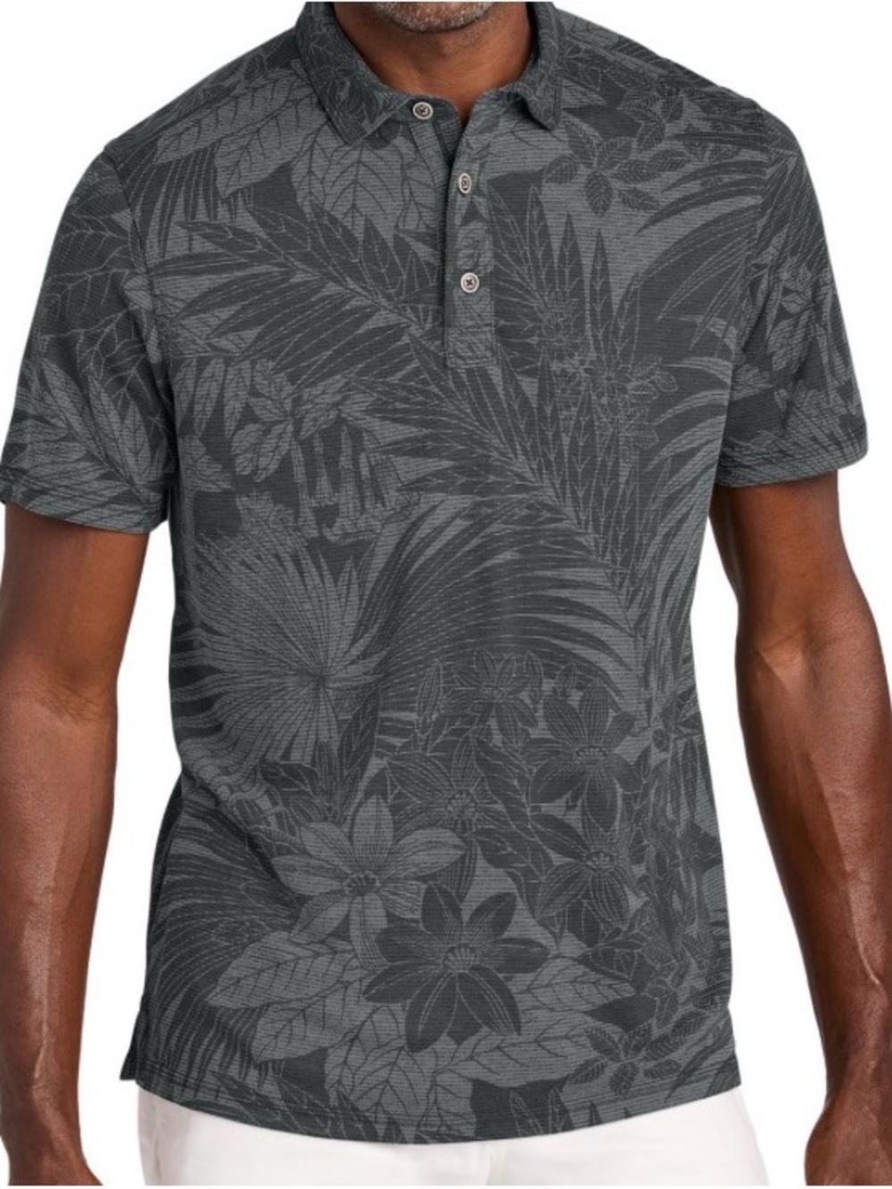 Tommy Bahama Santiago Paradise polo shirt Man’s XL dark coal tropical floral